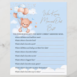 Schattige Teddybeer lichtblauw baby shower spel