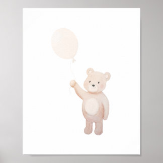 Schattige teddybeer met ballon waterverf kinderkam poster