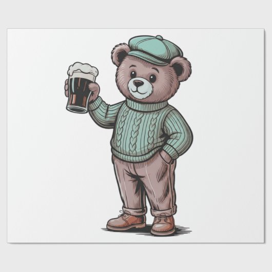 Schattige teddybeer met bier cadeaupapier (Vlak)
