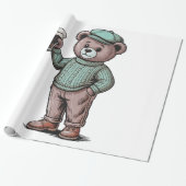 Schattige teddybeer met bier cadeaupapier (Uitgerold)