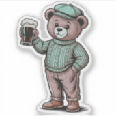 Schattige teddybeer met bier sticker (Voorkant)