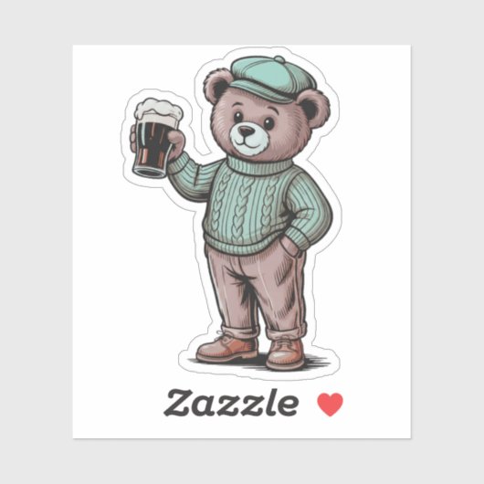 Schattige teddybeer met bier sticker (Vel)