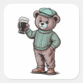 Schattige teddybeer met bier vierkante sticker (Voorkant)