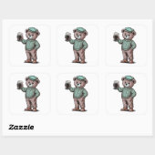Schattige teddybeer met bier vierkante sticker (Vel)