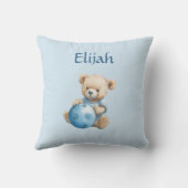 Schattige teddybeer met blauwe bal kussen (Achterkant)