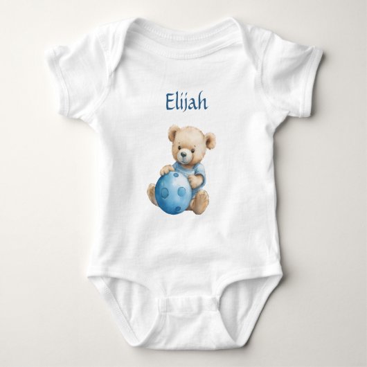 Schattige teddybeer met blauwe bal romper (Voorkant)