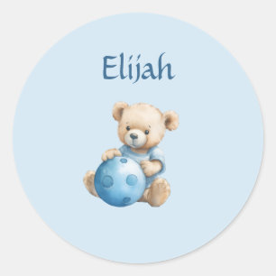 Schattige teddybeer met blauwe bal ronde sticker