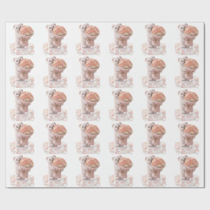 Schattige teddybeer met boeket rozentakjes in blus cadeaupapier