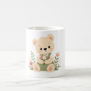 Schattige teddybeer met een boeket wilde bloemen koffiemok