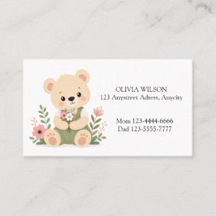 Schattige teddybeer met een boeket wilde bloemen visitekaartje