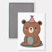 Schattige teddybeer met een feesthoed magneet (Voorkant / Achterkant)