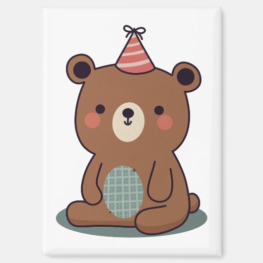 Schattige teddybeer met een feesthoed magneet (Voorkant)