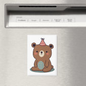 Schattige teddybeer met een feesthoed magneet (Insitu (Vaatwasser))