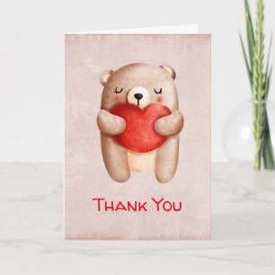 Schattige teddybeer met een rood hart bedankt kaart
