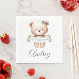 Schattige teddybeer met Gelukkige verjaardag Servet
