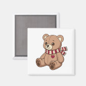 Schattige teddybeer met gestreepte sjaal magneet (Voorkant / Achterkant)
