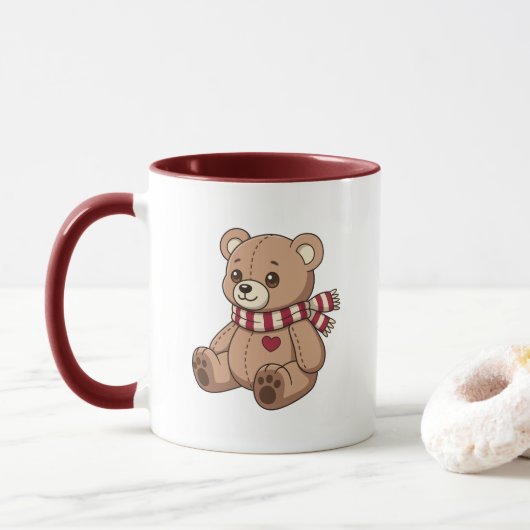 Schattige teddybeer met gestreepte sjaal mok (Met donut)