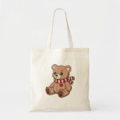 Schattige teddybeer met gestreepte sjaal tote bag (Voorkant)
