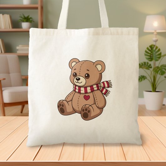 Schattige teddybeer met gestreepte sjaal tote bag