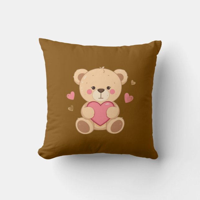 Schattige teddybeer met hart – Valentijn Liefde Il Kussen (Voorkant)
