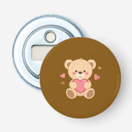 Schattige teddybeer met hart – Valentijnsdag Liefd Button Flesopener