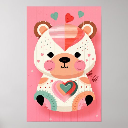 Schattige Teddybeer met Hearts Nursery Poster (Voorkant)