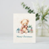 Schattige teddybeer met kerstcadeaus feestdagenkaart (Staand voorkant)