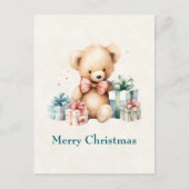 Schattige teddybeer met kerstcadeaus feestdagenkaart (Voorkant)