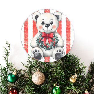 Schattige teddybeer met kerstkrans ronde sticker