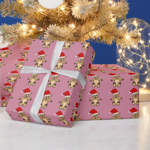 Schattige teddybeer met kerstmuts Roze Kerstmis Cadeaupapier