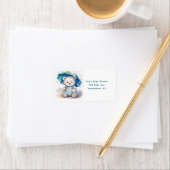 Schattige teddybeer met paraplu jongens babyshower etiket (Insitu)