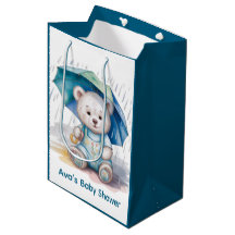 Schattige teddybeer met paraplu jongens babyshower