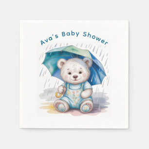Schattige teddybeer met paraplu jongens babyshower servet