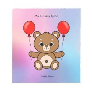 Schattige teddybeer met rode ballonnen cartoon notitieblok