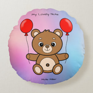 Schattige teddybeer met rode ballonnen Cartoon Rond Kussen