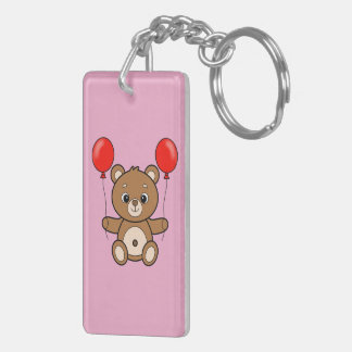 Schattige teddybeer met rode ballonnen cartoon sleutelhanger