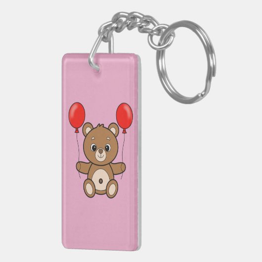 Schattige teddybeer met rode ballonnen cartoon sleutelhanger (Achterkant Rechts)