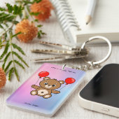 Schattige teddybeer met rode ballonnen cartoon sleutelhanger (Voorkant Rechts)