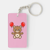 Schattige teddybeer met rode ballonnen cartoon sleutelhanger (achterkant)