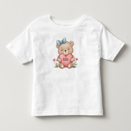 Schattige teddybeer met roze hart kinder shirts (Voorkant)