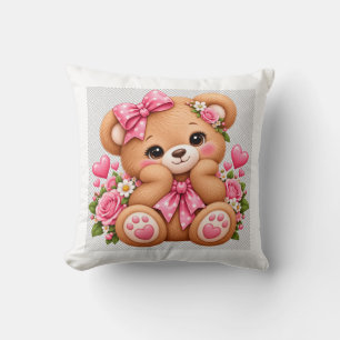 Schattige teddybeer met roze strik en hart Aardi Kussen
