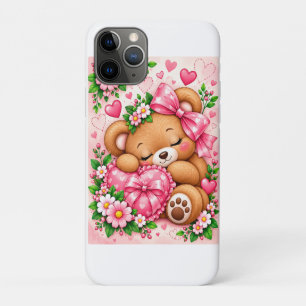 Schattige teddybeer met roze strik en harten Sch Case-Mate iPhone Case