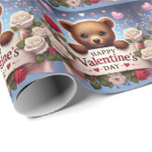 Schattige teddybeer met Rozen Cadeaupapier (Rol Hoek)