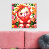 Schattige teddybeer met Rozen en hart Canvas Afdruk (Insitu (Woonkamer))
