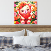 Schattige teddybeer met Rozen en hart Canvas Afdruk (Insitu (Slaapkamer))