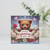 Schattige teddybeer met Rozen Feestdagenkaart (Staand voorkant)