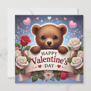 Schattige teddybeer met Rozen Feestdagenkaart