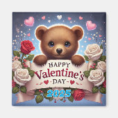 Schattige teddybeer met Rozen Magneet (Voorkant)