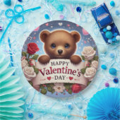 Schattige teddybeer met Rozen Papieren Bordje (Feest)