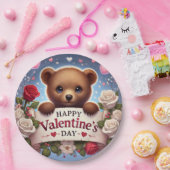 Schattige teddybeer met Rozen Papieren Bordje (Feest)